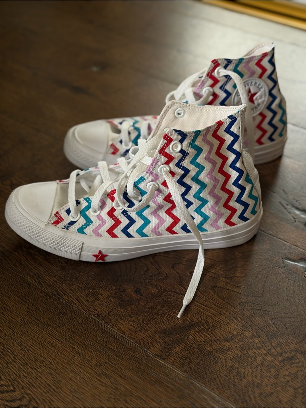 Converse High-Top Sneakers in White with Multicolor Chevron